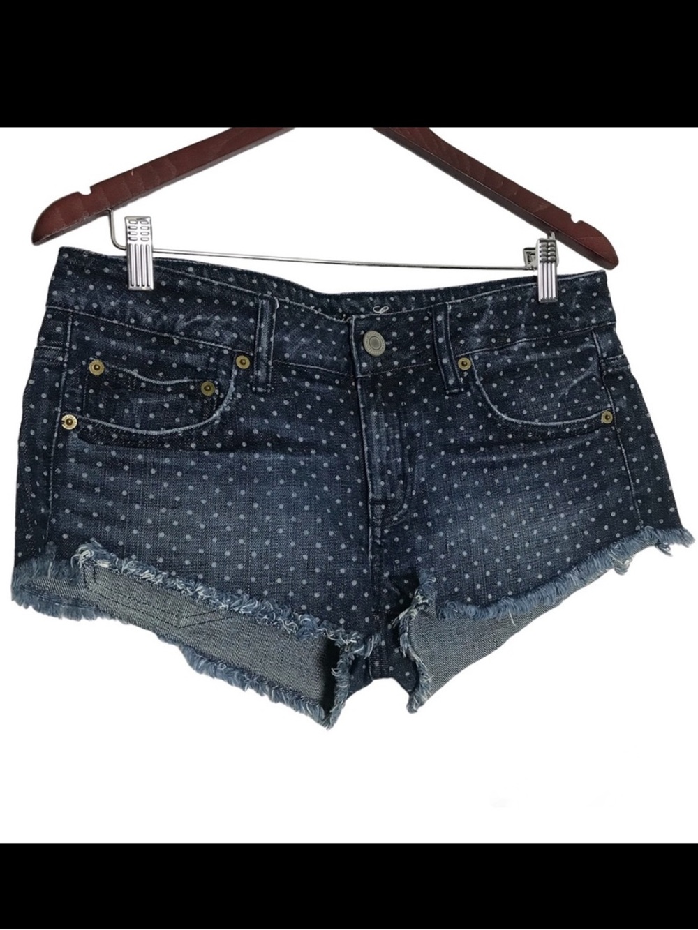American Eagle Womens Preppy Y2K Polka Dot Denim Micro Shorts Size 6 Grunge